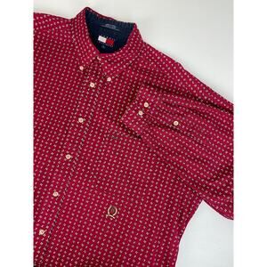 VTG 90s Tommy Hilfiger paisley floral crest logo button down dress shirt, XL